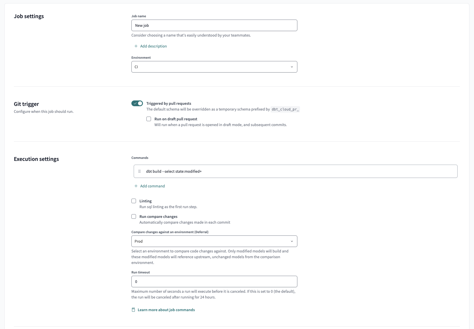 Example of CI Job page in the dbt Cloud UI Example of CI Job page in the dbt Cloud UI